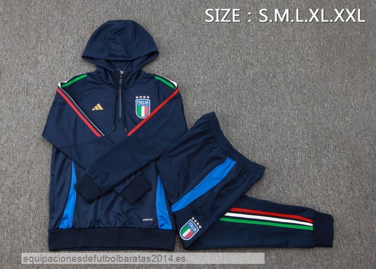 Nuevo Conjunto Completo Chaqueta Con Capucha Italia 2024 Azul Marino Baratas
